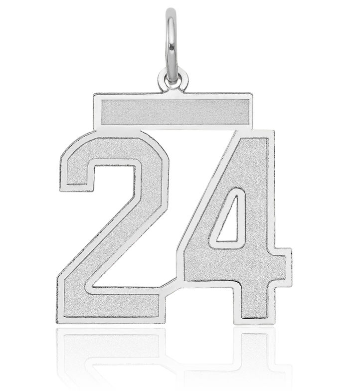 14K Solid White Gold Medium Number 24 Necklace Chain Pendant Charm