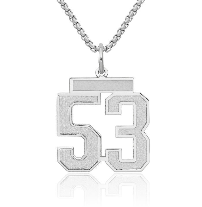 14K Solid White Gold Medium Number 53 Necklace Chain Pendant Charm