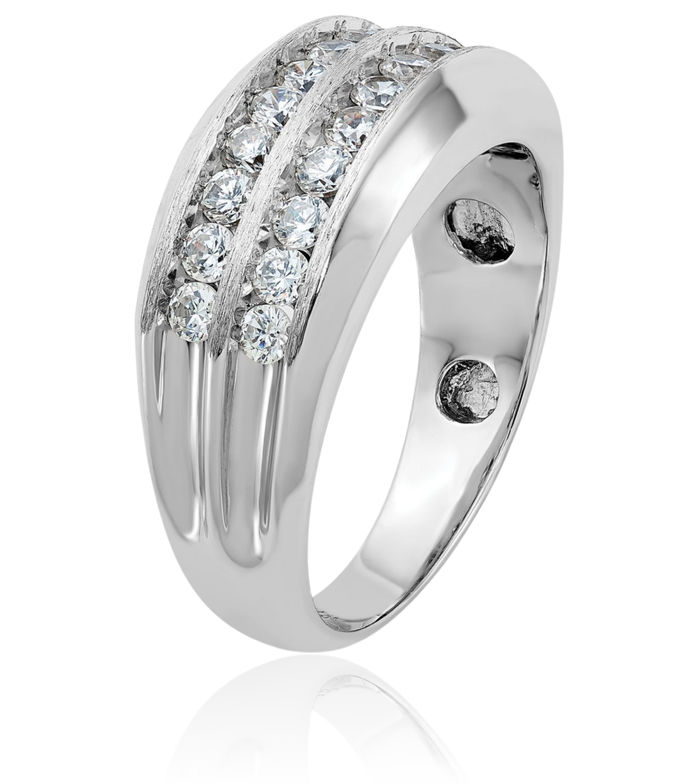 14K Solid White Gold Mens 2 Row Diamond Wedding Band Ring