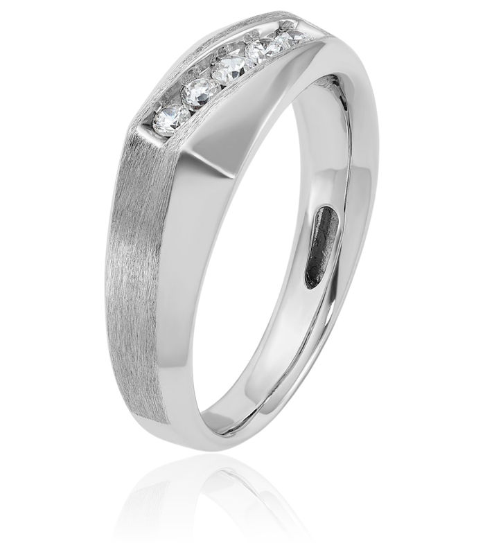 14K Solid White Gold Mens 5 Stone Diamond Statement Ring