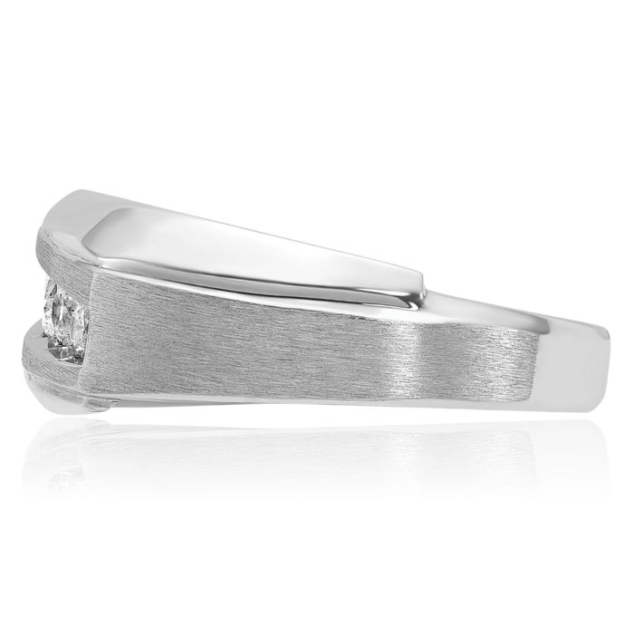 14K Solid White Gold Mens 5 Stone Diamond Wedding Band Statement Ring