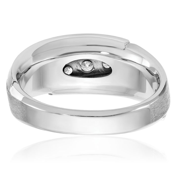 14K Solid White Gold Mens 5 Stone Diamond Wedding Band Statement Ring