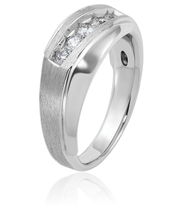 14K Solid White Gold Mens 5 Stone Diamond Wedding Band Statement Ring