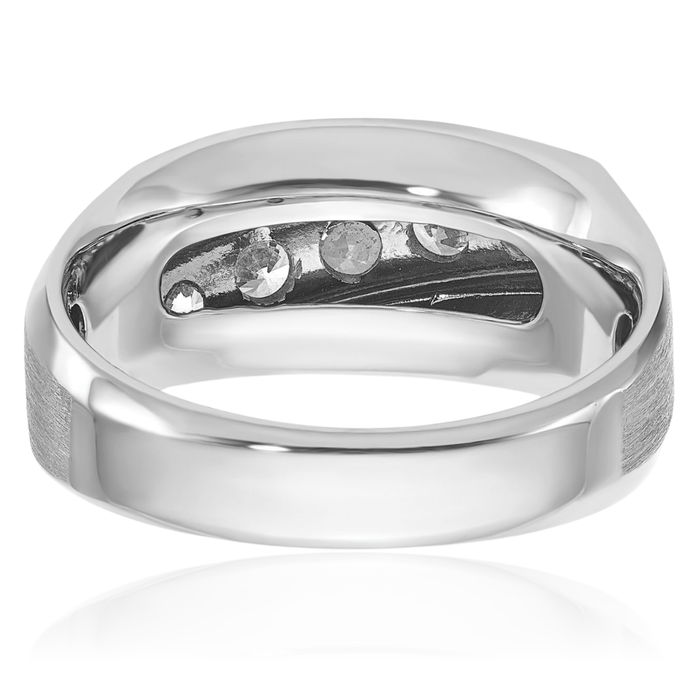 14K Solid White Gold Mens 5 Stone Diamond Wedding Band Statement Ring