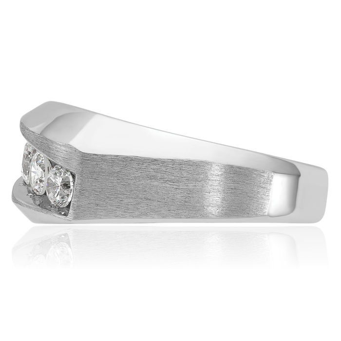 14K Solid White Gold Mens 5 Stone Diamond Wedding Band Statement Ring