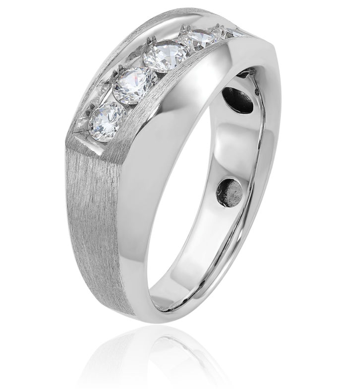 14K Solid White Gold Mens 5 Stone Diamond Wedding Band Statement Ring