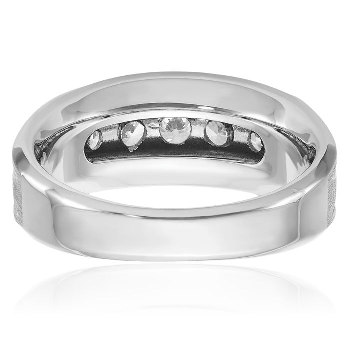 14K Solid White Gold Mens 5 Stone Diamond Wedding Band Statement Ring