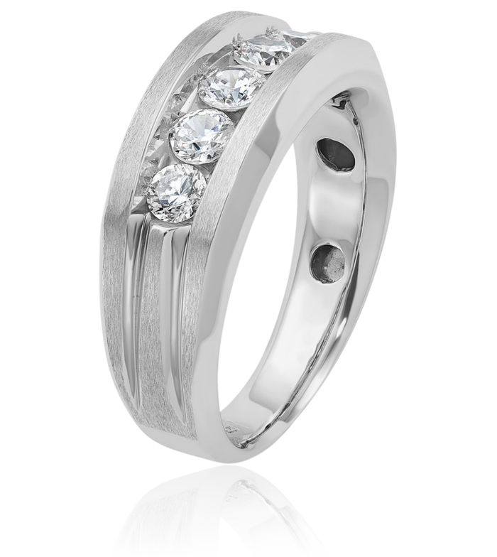 14K Solid White Gold Mens 5 Stone Diamond Wedding Band Statement Ring