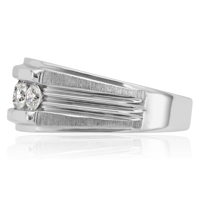 14K Solid White Gold Mens 5 Stone Diamond Wedding Band Ring