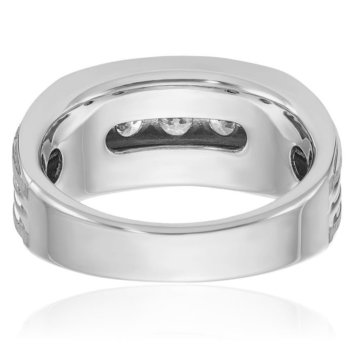 14K Solid White Gold Mens 5 Stone Diamond Wedding Band Ring