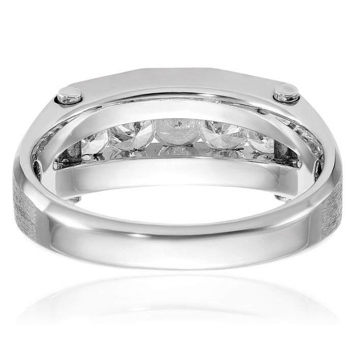 14K Solid White Gold Mens 5 Stone Diamond Wedding Band Ring