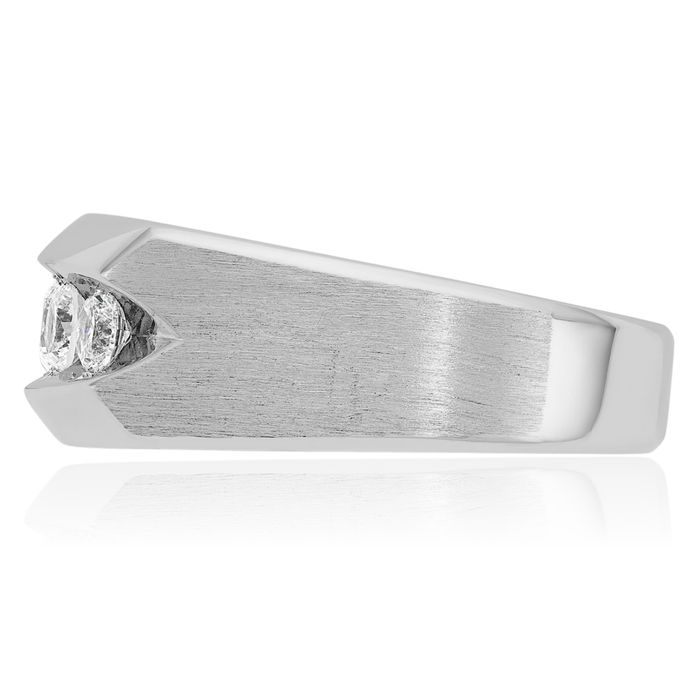 14K Solid White Gold Mens 5 Stone Diamond Wedding Band Ring