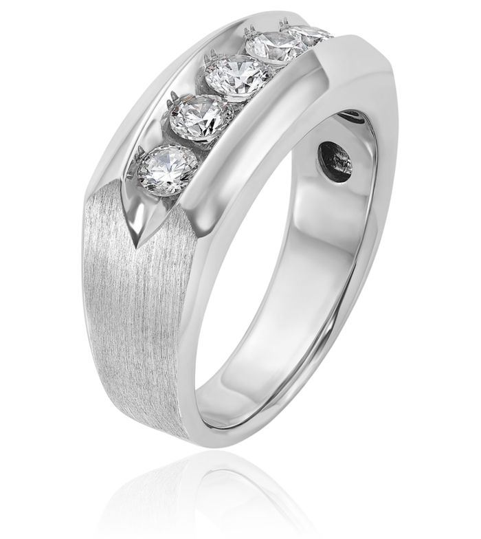 14K Solid White Gold Mens 5 Stone Diamond Wedding Band Ring