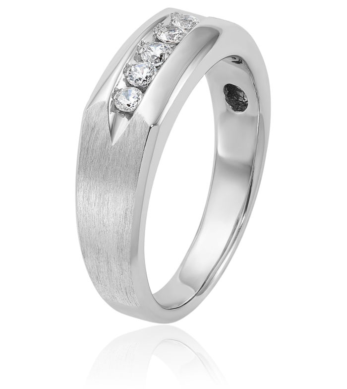 14K Solid White Gold Mens 5 Stone Diamond Wedding Band Ring