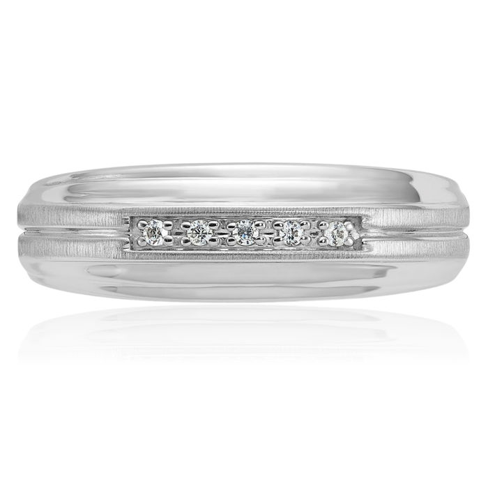 14K Solid White Gold Mens 5 Stone Diamond Wedding Band Ring