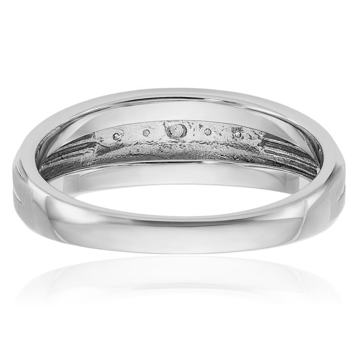 14K Solid White Gold Mens 5 Stone Diamond Wedding Band Ring