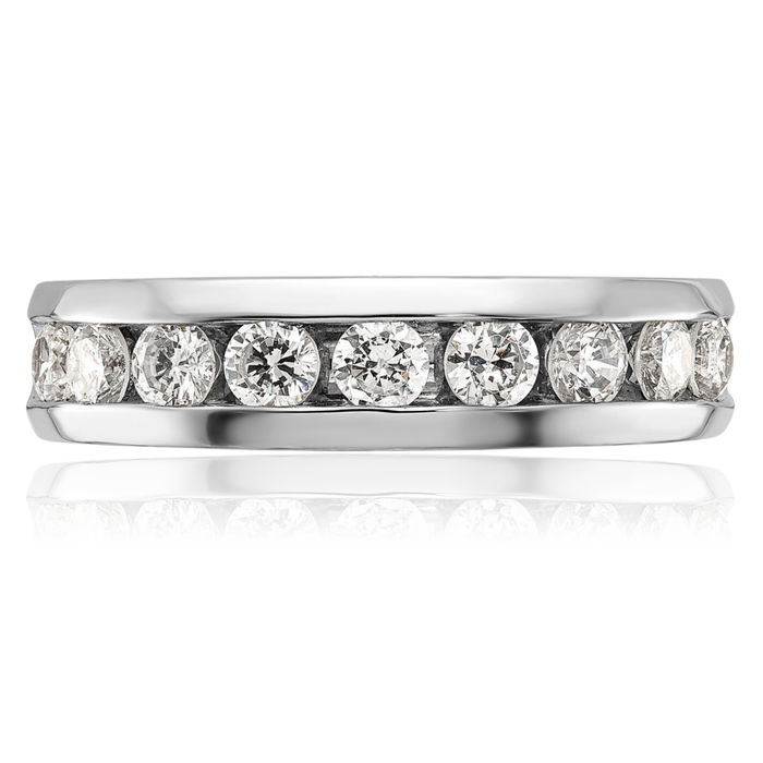 14K Solid White Gold Mens 9 Stone Diamond Wedding Band Ring