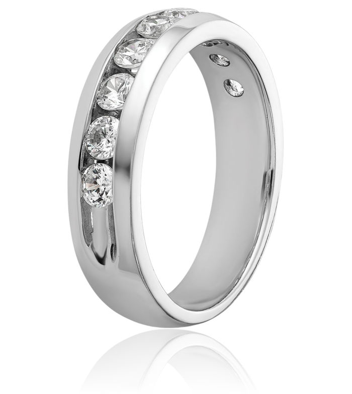 14K Solid White Gold Mens 9 Stone Diamond Wedding Band Ring