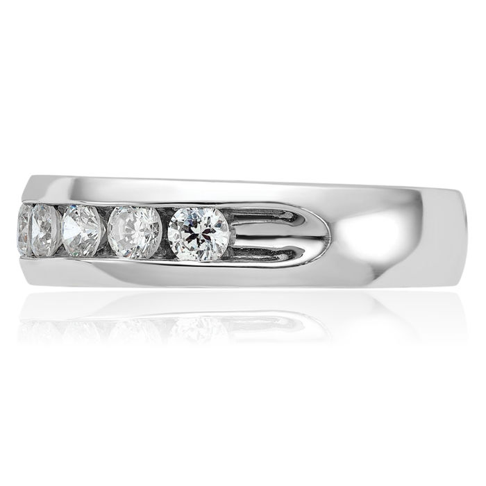 14K Solid White Gold Mens 9 Stone Diamond Wedding Band Ring