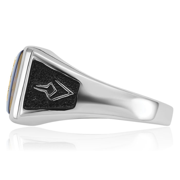 14K Solid White Gold Mens Black Blue Spinel Master Mason Signet Freemason Masonic Ring