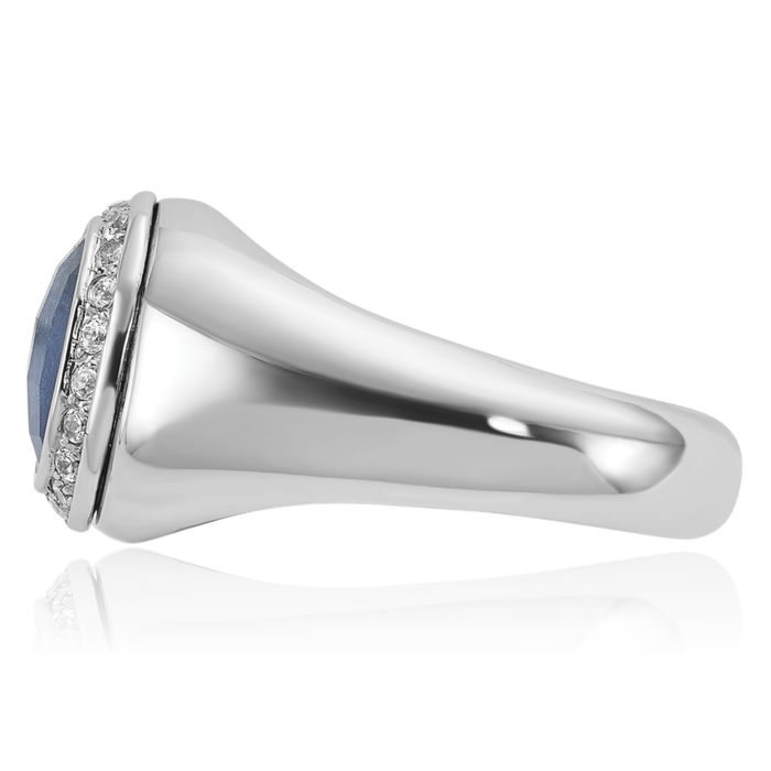 14K Solid White Gold Mens Blue Sapphire Stone Diamond Ring