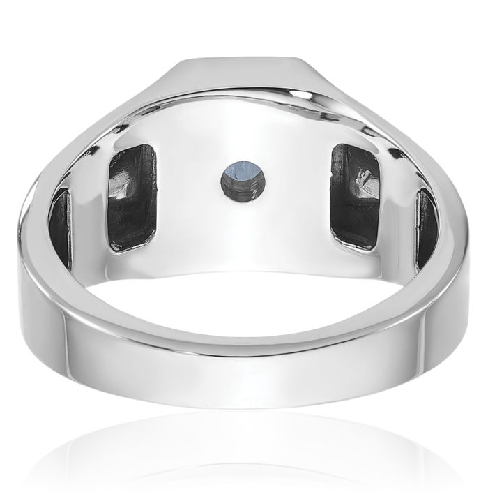 14K Solid White Gold Mens Blue Sapphire Stone Diamond Statement Ring