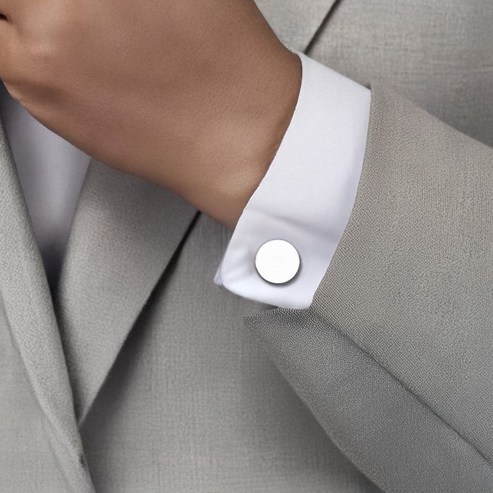 14K Solid White Gold Mens Circular Cuff Links