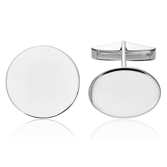 14K Solid White Gold Mens Circular Cuff Links