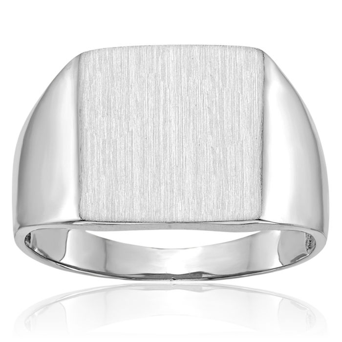 14K Solid White Gold Mens Custom Engraved Signet Ring Handmade Personalized Monogram Initial Letter Band