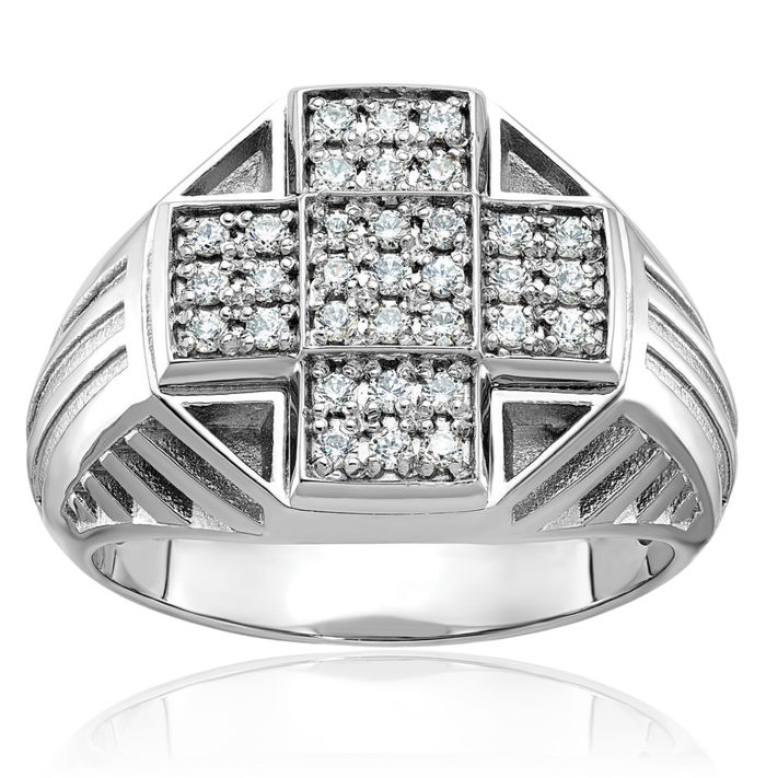 14K Solid White Gold Mens Diamond Holy Cross Ring Christian Religious Band