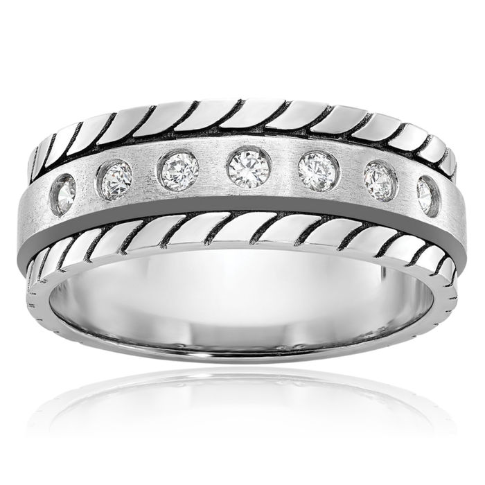 14K Solid White Gold Mens Diamond Ring