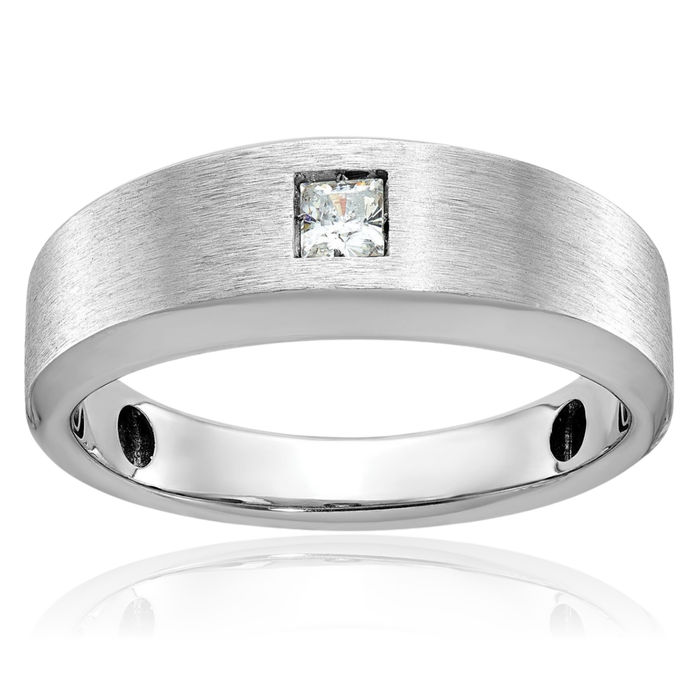 14K Solid White Gold Mens Diamond Ring