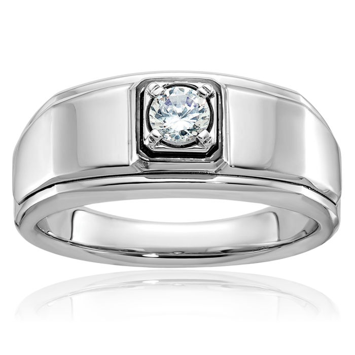 14K Solid White Gold Mens Diamond Ring