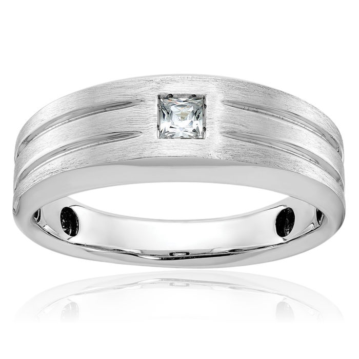 14K Solid White Gold Mens Diamond Ring