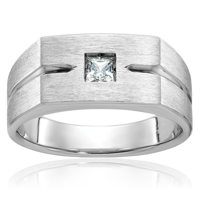 14K Solid White Gold Mens Diamond Ring