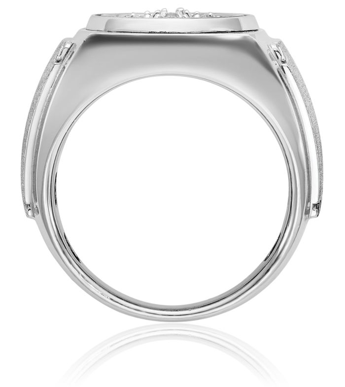 14K Solid White Gold Mens Diamond Round Statement Ring