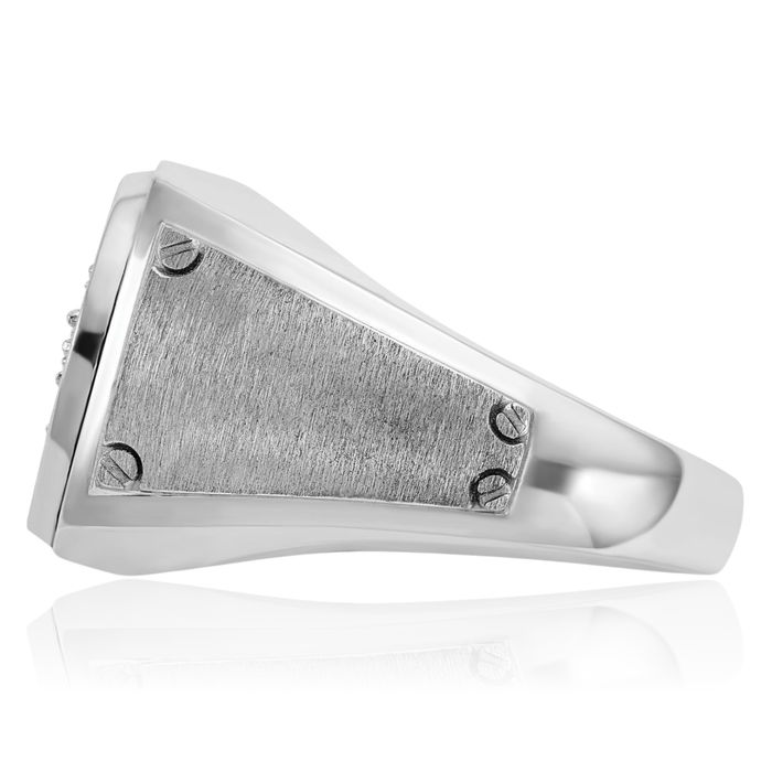 14K Solid White Gold Mens Diamond Round Statement Ring