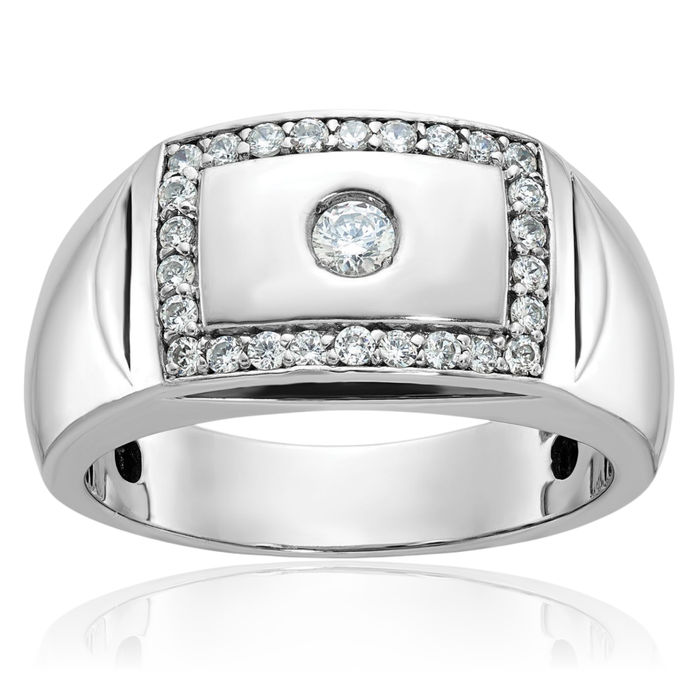 14K Solid White Gold Mens Diamond Statement Ring