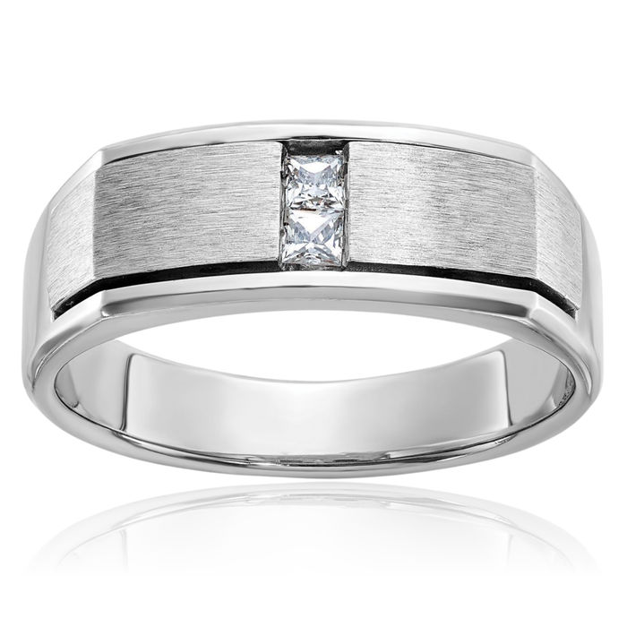 14K Solid White Gold Mens Vintage Diamond Wedding Band Ring