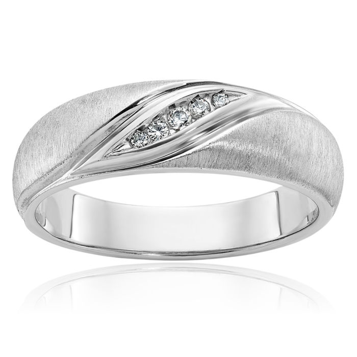 14K Solid White Gold Mens Diamond Wedding Band Ring