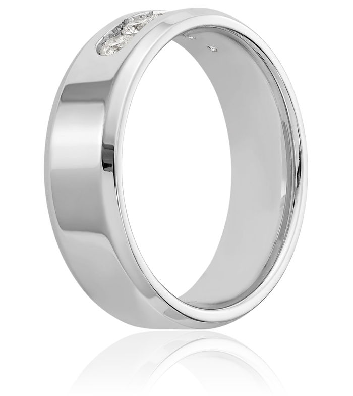 14K Solid White Gold Mens Lab Diamond 5 Stone Edge Wedding Band Ring