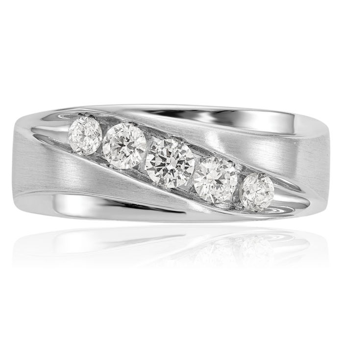 14K Solid White Gold Mens Lab Diamond Wedding Band Ring