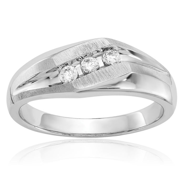 14K Solid White Gold Mens Lab Diamond Wedding Band Ring