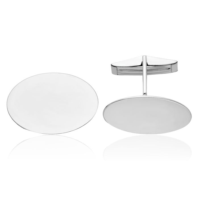 14K Solid White Gold Mens Oval Cuff Links