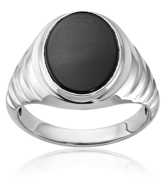 14k solid white gold mens oval black onyx statement ring