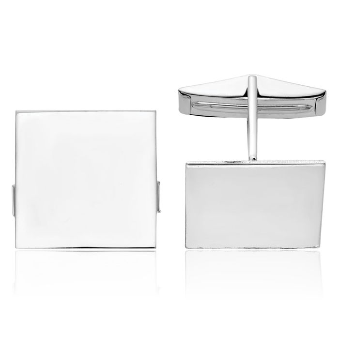 14K Solid White Gold Mens Square Cuff Links