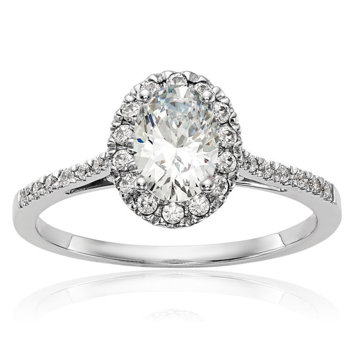 14K Solid White Gold Moissanite Oval Halo Engagement Ring