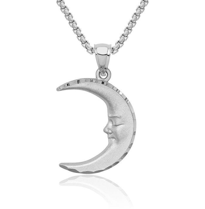 14K Solid White Gold Crescent Moon Necklace Chain Pendant Charm Celestial Jewelry