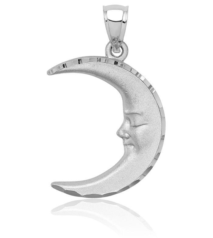 14K Solid White Gold Crescent Moon Necklace Chain Pendant Charm Celestial Jewelry