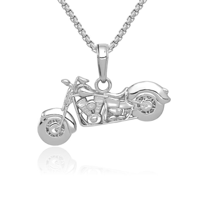 14K Solid White Gold Motorcycle Bike Necklace Chain Pendant Charm